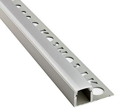 LED Aluprofil T77 silber 12mm Fliesenprofil + Abdeckung Abschlussleiste Bordüre Fliesen für LED-Streifen-Strip 1m milky