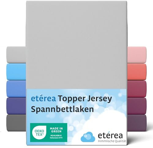 etérea Jersey Topper Spannbettlaken 180x200-200x200 cm Silber für 5-10 cm Steghöhe 100% Baumwolle - Oekotex Spannbetttuch Matratzen Bett Bezug - Bettlaken 180x200cm - 200x200cm Hellgrau