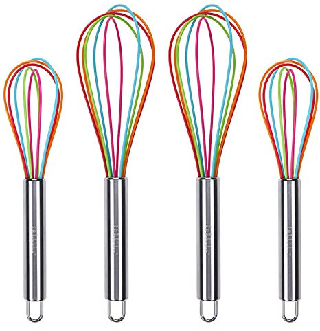 Webake Silicone Whisk Kitchen Balloon Hand Whisk 4 Pcs 8 Inch 10 Inch with Stainless Grip Handle Heat Resistant Mini Whisk for Blending, Whisking, Beating, Stirring