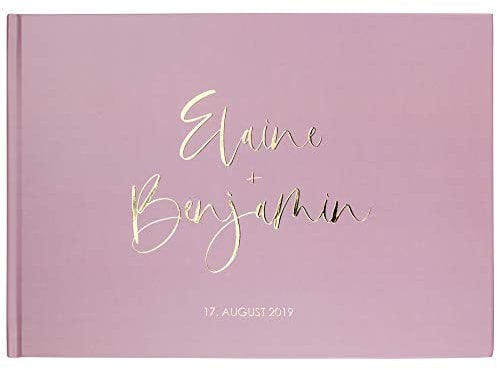 DeinWeddingshop Deluxe Hochzeitsgästebuch - personalisiert & veredelt - Gästebuch zur Hochzeit, Hardcover in Gold, Rosé-Gold, Silber oder Kupfer, A4 quer (Inhalt blanko - weiße Seiten, altrosé)
