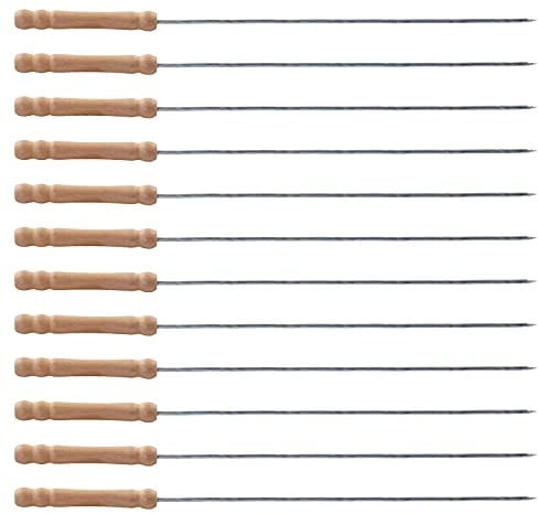 Utoolmart Schaschlikspieße 11,8 Zoll Grillspieße Edelstahl Grillspieße Wiederverwendbare BBQ Sticks mit Holzgriff für Kabob Garnelen Huhn Rindfleisch Gemüse 12 Stück
