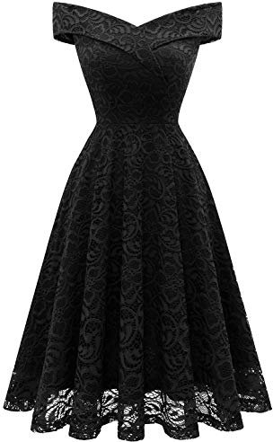 Homrain Robe Vintage Femme Elegante Pin up pour Soirée Cocktail Bal Mariage Fête Guinguette en Dentelle Black-1 2XL