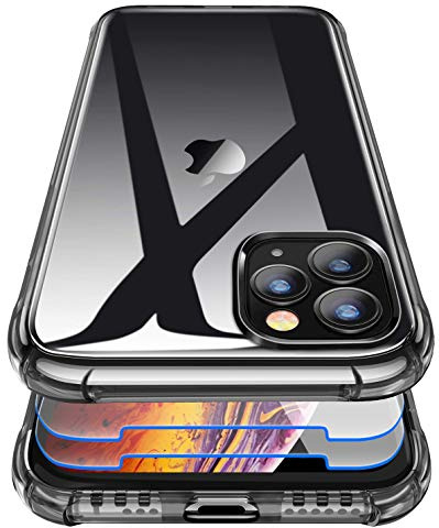 Garegce Cover Trasparente per iPhone 11 Pro e 2x Vetro Temperato, Custodia Case in Silicone Trasparente Sottile e Leggera-5,8 Pollici- Nero
