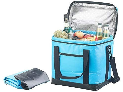 PEARL Einkaufstasche: Faltbare Kühltasche mit Griffen, wasserdichte Lkw-Plane, 26 l, blau (Thermo Kühltasche, Kuehltaschen, Trinkflasche mit Tragegriff)
