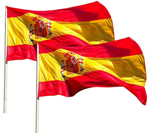 KliKil Bandera España Grande - Pack de 2 Banderas de España en poliéster náutico Super Resistente al Viento y la Lluvia 150x90 cm versión Premium 2024 para Balcon, Exterior y Jardin, Spanish Flag -
