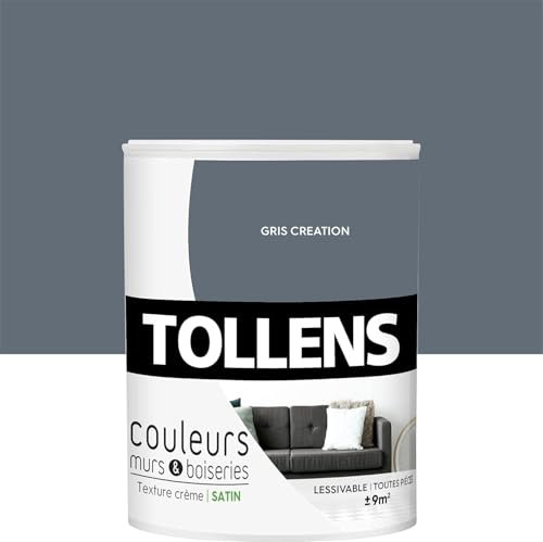 Tollens - Peinture Couleurs - Murs et Boiseries - Toutes pièces - Ultra résistante - Satin - Gris Création - 0,75L = 9m2