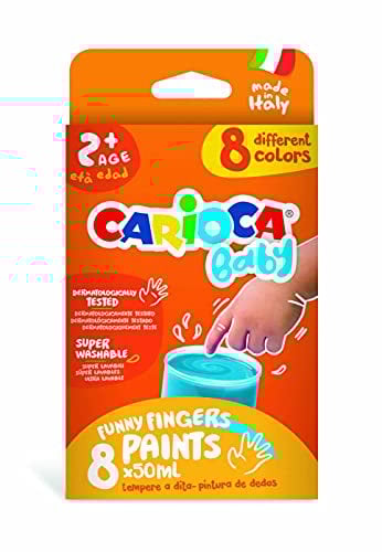 Carioca Pintura de dedos para bebé 2+| Caja con 8 témperas Baby pensanda para los más pequeños que no utilizan pincel | No tóxicas y sin olor | 8 colores en vasitos de 50 ml