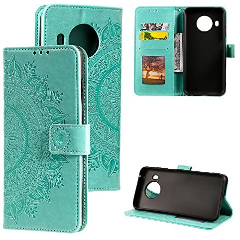 CoverKingz Handy Hülle kompatibel mit Nokia X10 / X20 - Handyhülle mit Kartenfach Bookcover Case - Handy Tasche klappbar Motiv Mandala Grün
