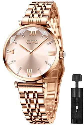 CIVO Montre Femme Acier Inoxydable Or Rose Bracelets de Etanche Luxe Analogique Quartz Mode Décontractée Cadeaux