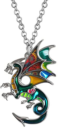 NEWEI Emaille Drachen Halskette Anhänger 20 Zoll Kette für Frauen Mädchen Drachen Schmuck Geschenke Charme (Basilikum)