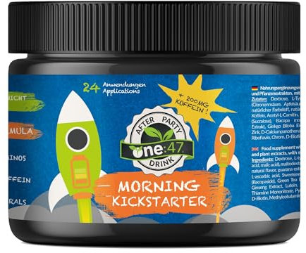 one:47® After Party KICKSTARTER | 24 Portionen | Smart Energy am Morgen | Mit komplexen Koffein, Pflanzenextrakten, Vitaminen & Mineralstoffen | Feel good naturally | Rehydration & Fitter sein