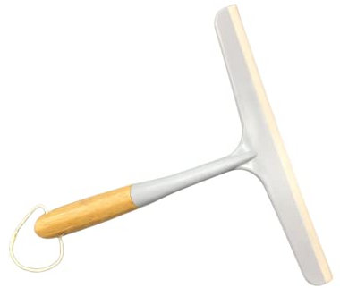 HMH-Shop Duschkabinen Abzieher Bambus Griff Silikon Duschabzieher Badewannenabtrennung Fensterabzieher Abziehlippe 24,50cm breit leicht handlich Dusche
