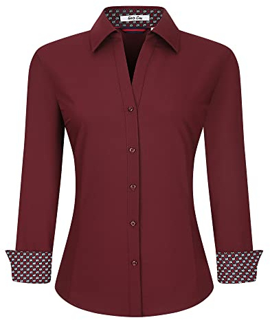 Alex Vando Women's Long Sleeve Dress Shirt Wrinkle Free Stretch Casual Work Blouse Tops Burgundy