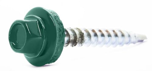 4.8mm x 35mm Moss Green Self-Drilling Roofing Screws Farmer Screws with EPDM Sealing Washer Painted RAL 6005 (Pack of 50) - C07C 4.8mm_50