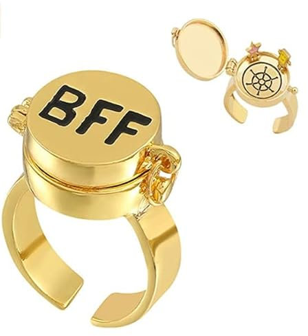 BIERDAN Beste Freunde für Immer klingeln 14 Karat Gold Anime Ästhetik BFF Ringe Süßes Paar Offene Kappe Ringe Schmuck Geschenke für Frauen Mädchen