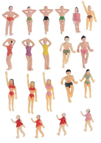 Leeadwaey 20pcs modello treni persone figure scala dipinta spiaggia folla miniature 1:50
