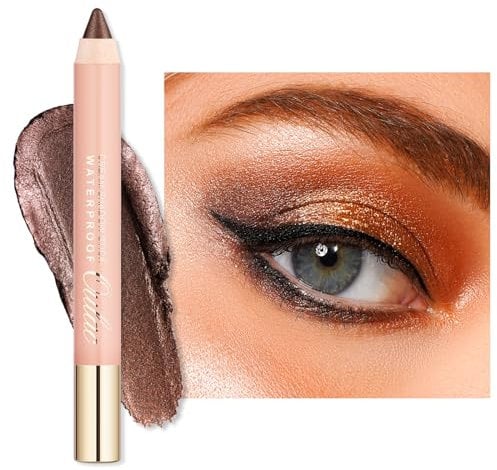 Oulac Lidschatten Stift Wasserdicht|Hochpigmentierter Lidschatten|Langanhaltend und Glatt|Schimmerndes Finish|Make-up Für Faltenfreie Augen|Vegan | Braun 3.8g (15)