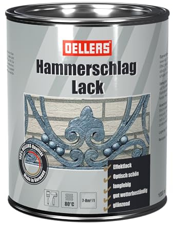 OELLERS Hammerschlaglack für Metall und Holz, 1 Liter, Gold | Effektlack mit Hammerschlagoptik, UV- und wetterbeständig, für Zäune, Geländer, Gartenbänke und Tore