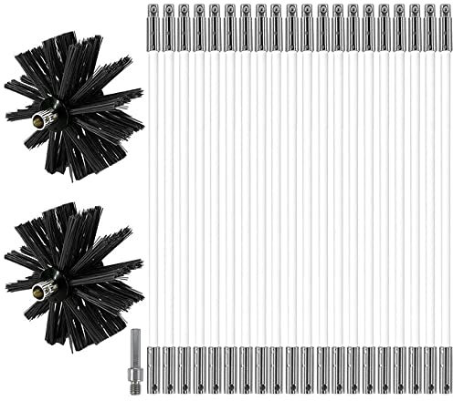 MOCNT Kaminbürste Stange Set Ofenrohrbürste Reinigungsbürste Schornsteinbürste Schornsteinfegerbesen Kaminbesen für Kamin Trockner mit 20 flexiblen Stangen 2 Bürstenkopf