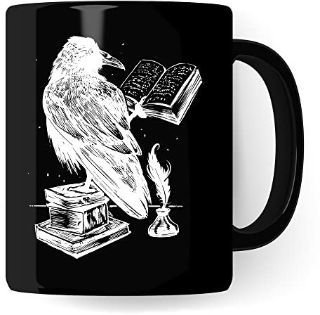 Pagma Druck Bücher Tasse Raben Kaffeetasse 330 ml Keramik Kaffee-Becher Leseratte Teetasse Geschenk Bücherwurm Lesen Fantasy