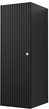 Mirjan24 Hängeschrank Vertikal Kirtan Slim Valdi 100, Schrank, Hochschrank, Griffloses Öffnungssystem, Hängevitrine, Vitrinenschrank, Stauraumvitrine (Schwarz/Schwarz + Gold Griffe)