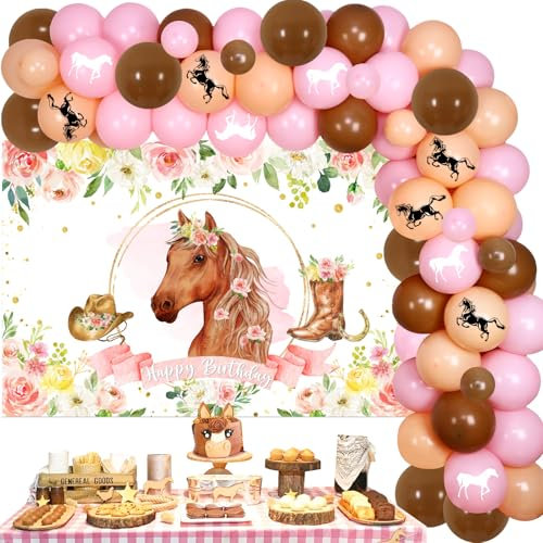 Ballon-Girlande für Pferde, Fotohintergrund für Mädchen, Motiv: Pferd, Western Cowgirl, Partyzubehör für Geburtstag und Hochzeit