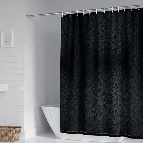 BCughia Duschvorhang Textil, Duschrollo für Badewanne Vintage Muster Polyester Dunkelgrau Shower Curtain Set 165x180cm(66 W x 72 H)