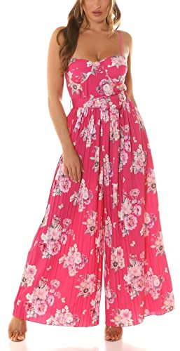 Flower Printed Plissee Extreme Marlene Jumpsuit Overall mit Gürtel One Size (Einheitsgröße)