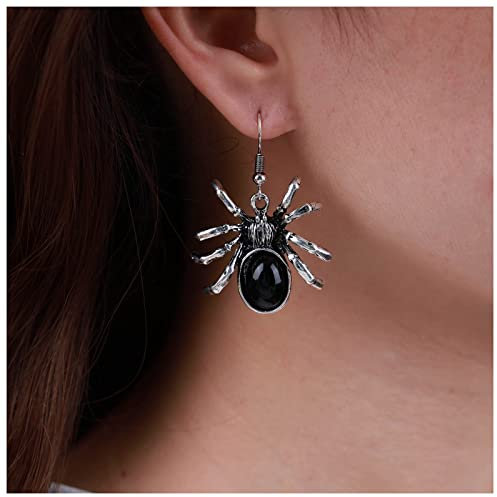Inateannal Punk Onyx Spinne Baumeln Ohrringe Silber Spinne Haken Ohrringe Schwarze Spinne Edelstein Ohrringe Gothic Übertrieben Spinne Ohrringe Schmuck Für Frauen Und Mädchen