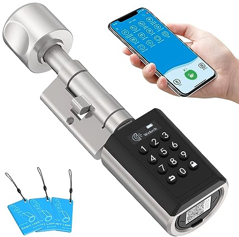 WELOCK PCB51 Serrure de porte électronique avec mot de passe, application et cartes RFID et WiFi (passerelle nécessaire), étanche pour portes de 30 à 70 mm