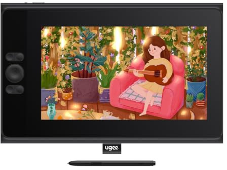 ugee UE12 11,6 Zoll Grafiktablett mit Display,Pen Display mit 124% sRGB mit 8 Shortcut-Tasten Ultra-Wide Color Gamut Ideal für Home-Office & E-Learning, schwarz