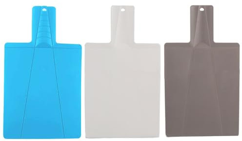 3 Stück Kunststoff Faltbar Schneidebrett, 38x21,5cm Rutschfestes Klappbares Schneidebrett für Küche, Picknick, Schneiden von Obst, Gemüse, Fleisch (Blau+Weiß+Grau)