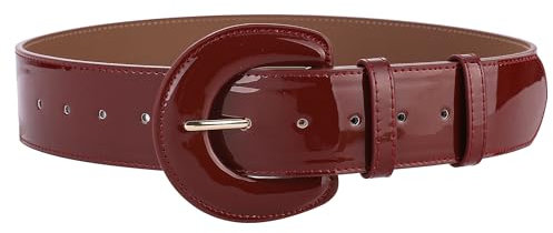ANNULOYA Breiter Lackledergürtel für Damen mit breiter quadratischer Schnalle, Ösen, hohe Taille, Gürtel für Kleider, Rot 1, Suit Waist:27”-37.4“