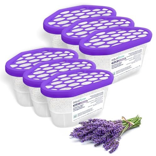 Aquafloow Deshumidificador 400 ml, Antihumedad Habitación 6 Piezas LAVENDER | Neutralizador de Olores, Absorbente de Humedad para Cocina, Armario, Baño, Estudio, Ropa