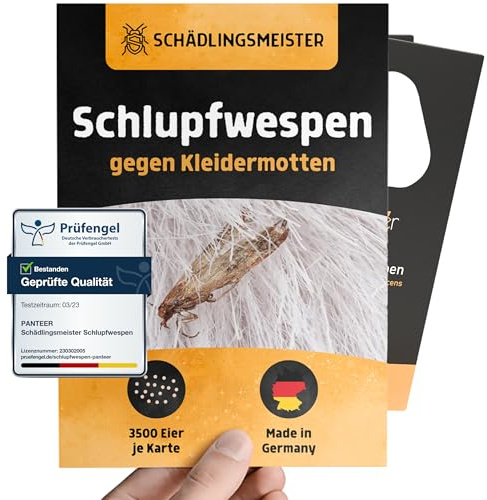 Panteer® Schlupfwespen gegen Kleidermotten – 4 Karten à 5 Lieferungen gegen Motteneier – Hoch wirksam, Biologisch & Nachhaltig - Kleidermotten bekämpfen - Alternative zu Mottensprays - Made in Germany