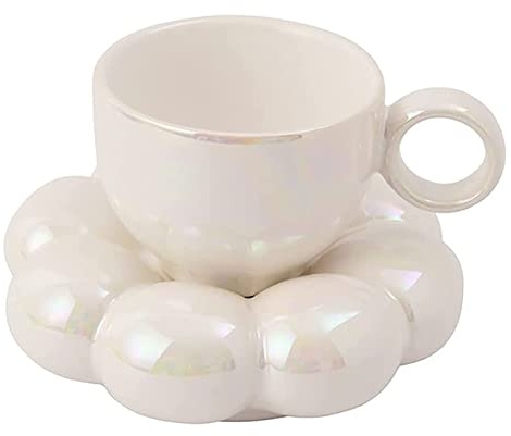 Raucilpy Keramik Kaffeetasse mit Untertasse, Kreative Süße Tasse mit Cloud Sunflower Coaster, 6,5 Oz/200 ML Ceramic Coffee Mug Blumentassen, Wolken Tasse für Tee Latte Milch ()