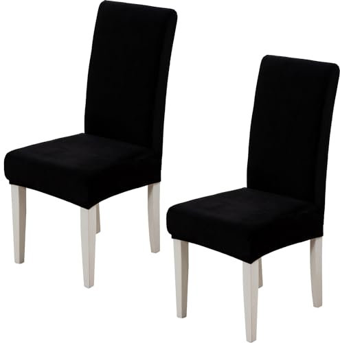 Xundefeng 2er Set Stretch Samt Stuhlhussen für Esszimmerstühle, Schutz Hussen für Stühle Schwingstühle, Dekoration Stuhlbezug für Haus, Küche, Hotel, Party - Schwarz