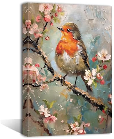 ZQQART Leinwandbild mit Spatzen Vögel stehen auf einem Ast Bilddrucke Tierdruck Kunst Winterlandschaft Gemälde Schlafzimmer Dekor Rahmen(Vögel 3,40x60cm)