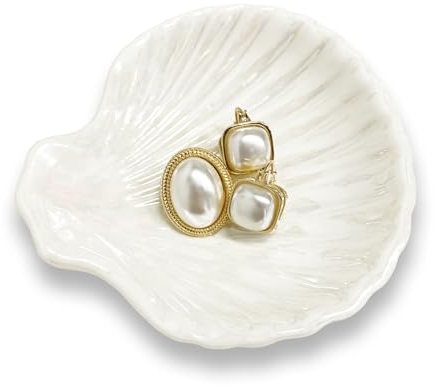 GO2HEJING Keramik Schmuckschale, Muschel Schmuckplatte, Muschel Ringhalter, Schmucktablett, Schlüsseltablett, Ringschale für ästhetische Raumdekoration (weiß)