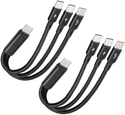 GELRHONR 2Pack 3 in 1 USB C Splitter Charging Cable, USB C Male to 3 Type-C Male Charge Cable, Data Transfer, Nylon Braided, Compatible with Tablets (0.2M（2PCS）)