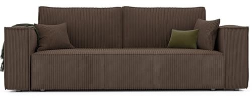 GREKPOL Schlafsofa mit Bettkasten 240x105 - Cord Braun Sofa mit schlaffunktion - Couch mit Schlaffunktion - Sofa 3 Sitzer - Wohnzimmer Couch - Schlafcouch