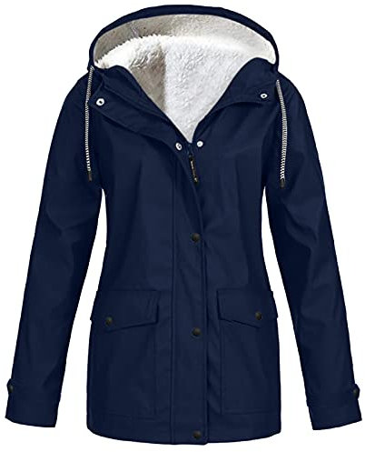 Manteau de pluie pour femme – Veste imperméable doublée en polaire grande taille décontractée avec fermeture éclair intégrale coupe-vent Veste à capuche longue pour la randonnée, l'escalade, le sport