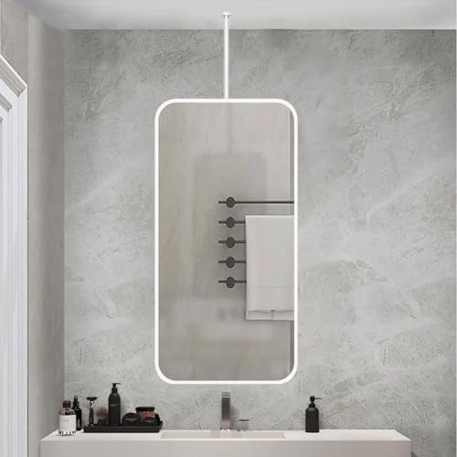 LAMEDOAT Deckenspiegel, rechteckiger Wandspiegel mit weißem Metallrahmen und Ausleger – anpassbarer Spiegelausleger, Kosmetikspiegel für das Badezimmer zu Hause oder im Hotel (Größe: 40 x 60 cm)