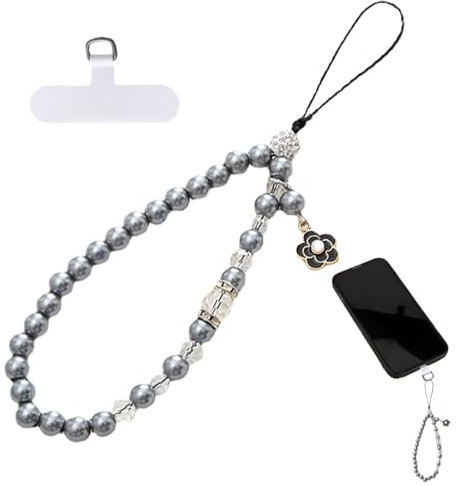 FUASHCE PEARL BEADED PHONE CHARM with TETHER TABS - ANTI LOST PHONE BRACELET STRAP for Women & Men - Wallet, Keychain, Camera, Earphone accessory