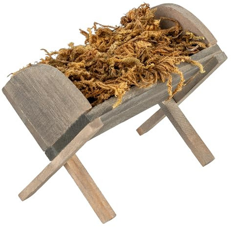 MaMeMi FUTTERKRIPPE mit Moos aus Holz [ca. 7 x 5 x 5 cm HANDGEFERTIGT] – Krippe für JESUSKIND, Dekoration für WEIHNACHTSKRIPPE und Modellbau