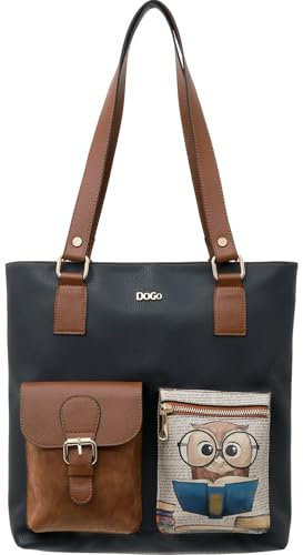 DOGO Schultertasche mit mehreren Taschen für Damen – veganes Leder und einzigartiges Design, handgefertigte Damentaschen, The Wise Owl, Standard