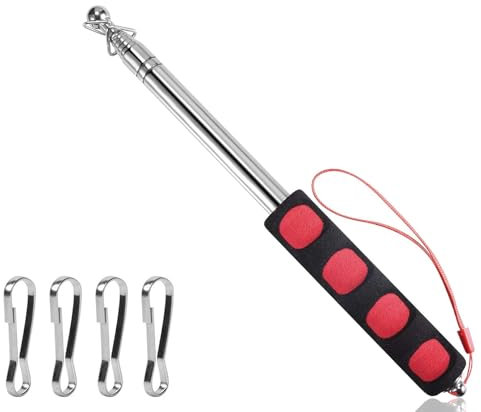 LICQIC 1.6 M Flag Stick, Telescopic Handheld Flagpoles, Portable Tour Guide Flag Pole with Lanyard and Clips, Stainless Steel Teaching Pointer Stick for Tour Guide Teaching (1 PCS)