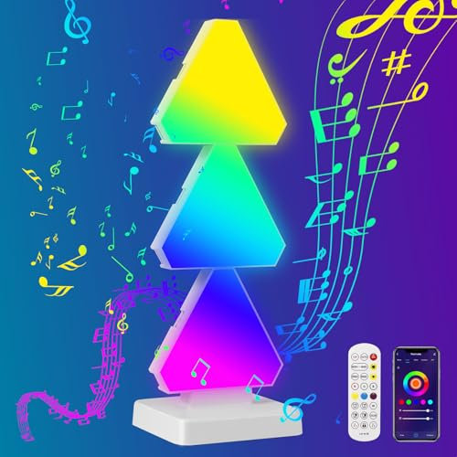 ZONJIE Panneaux lumineux LED triangulaires, lot de 3 lampes de table de jeu intelligentes RGBW, panneau lumineux LED triangulaire synchronisé avec la musique avec application/télécommande