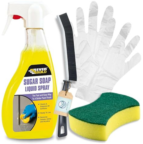 Ever Build Sugar Soap Spray (500ml), Sponge, Crevice Brush and Plastic Gloves | Wall Cleaner for Painted Walls, Sugar Soap for Cleaning, Bathroom Cleaning Tool, Removes Grease, Grime & Nicotine Stains