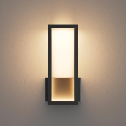 Klighten Wandleuchte LED Innen, 12W 900LM Mordern Wandlampe Eckig, Dekorative Wandleuchte Für Schlafzimmer Wohnzimmer Korridor Treppenhaus, 27cm, Warmweiß 3000K, Schwarz